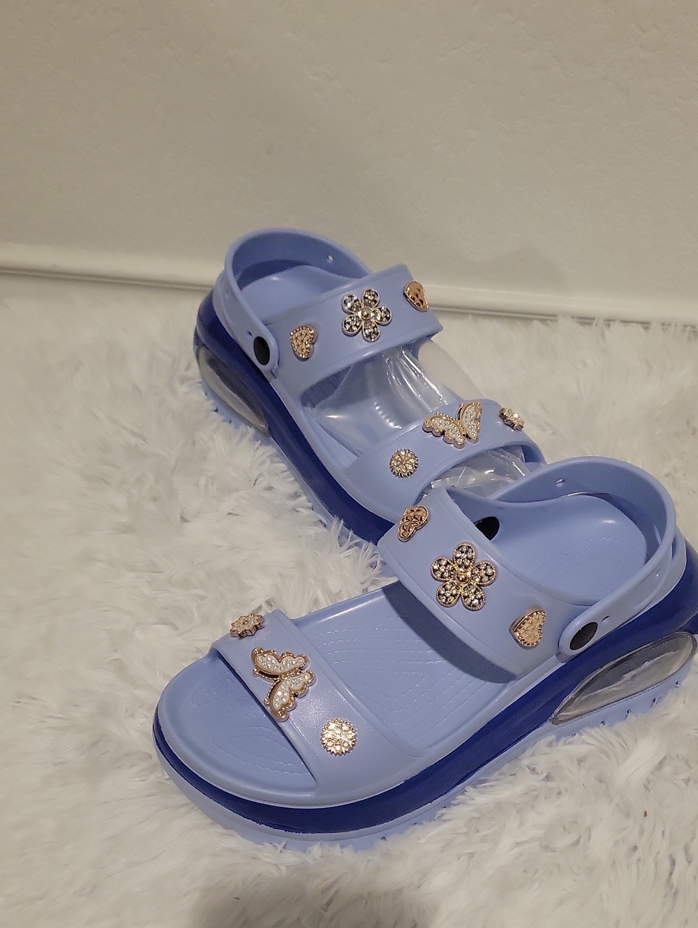 Light Blue Embellished Women’s Sandals with Gold Accents